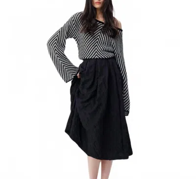 Theo The Label Theia Striped Taffeta Pleated Midi Skirt In Black