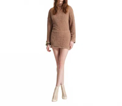 Theo The Label Carme Plush Lace Sweatshirt Dress In Cappuccino In Brown