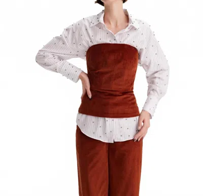Theo The Label Clotho Corduroy Strapless Bustier Top In Cinnamon In Brown