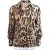 Theo The Label Danae Leopard Print Henley Shirt In Brown