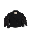 Theo The Label Daphne Ruched Taffeta Sleeve Db Jacket In Black