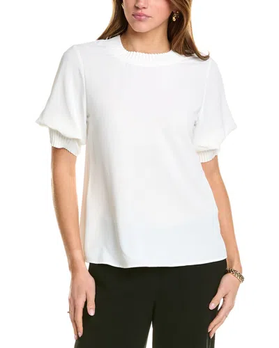 Theo The Label Dione Pleated Neck S/slv Top In White