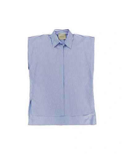 Theo The Label Echo Back Button Sleeveless Shirt In Blue