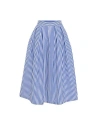 Theo The Label Echo Box Pleat Striped Midi Skirt In Palace Blue