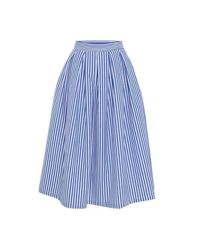 Theo The Label Echo Box Pleat Striped Midi Skirt In Palace Blue