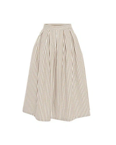 Theo The Label Echo Box Pleat Striped Midi Skirt In Sand