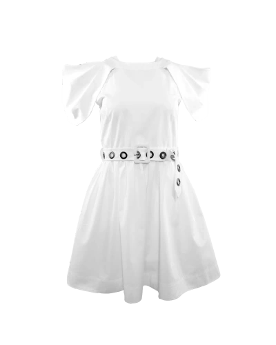 Theo The Label Echo Grommet Belted Dress In White