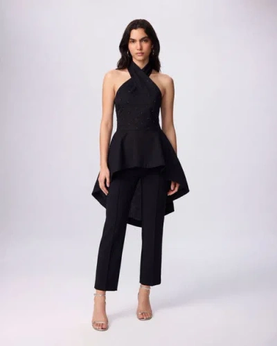 Theo The Label Echo Hi-low Pearly Halter Shirting Top In Black