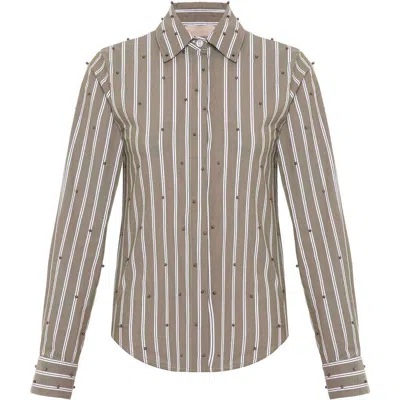 Theo The Label Echo Mix Stripe Pearly Shirt In Brown