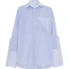 Theo The Label Echo Side Button Boyfriend Stripe Shirt In Sky Blue