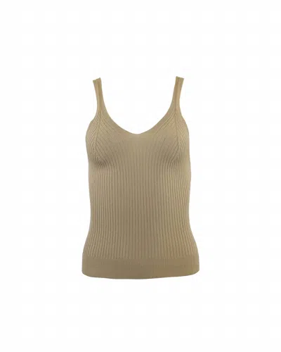 Theo The Label Eos Ribbed V-tank Top In Sand In Beige