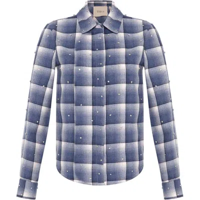 Theo The Label Europa Plaid Flannel Crystal Shirt In Blue