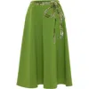 Theo The Label Women's Green Harmonia Embroidered A Line Skirt In Rewild Green