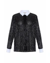 Theo The Label Kleio Sequin Collared Shirt In Black