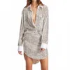 Theo The Label Kleio Sequin Mini Skirt In Sand In Gray