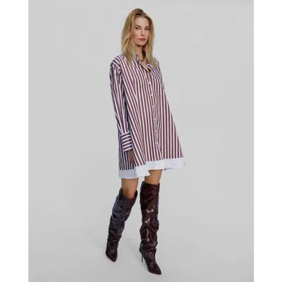 Theo The Label Lalia Stripe Layer Mini Shirtdress In Red