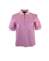 Theo The Label Leto Paper Leather Zip Polo Tee In Pink
