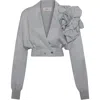 Theo The Label Nomia Cropped Rosette Cardigan In Heather Grey