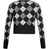 Theo The Label Nomia Plaid Pearly Cardigan In Grey/silver