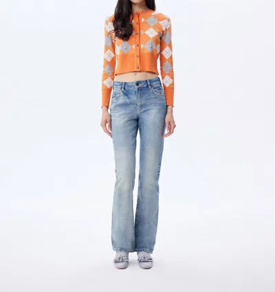 Theo The Label Nomia Plaid Pearly Cardigan In Mandarine/gold In Orange