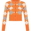 Theo The Label Women's Yellow / Orange Nomia Plaid Pearly Cardigan - Mandarine In Mandarine/gold