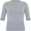Theo The Label Nomia Ribbed Waist Crew Sweater Tee In Gray