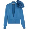 Theo The Label Nomia Ribbed Waist Rosette Cardigan In Blue