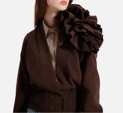 Theo The Label Nomia Ribbed Waist Rosette Cardigan Top In Koffee In Brown