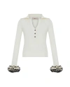 Theo The Label Nomia Ruffle Sleeve Johnny Sweater In White
