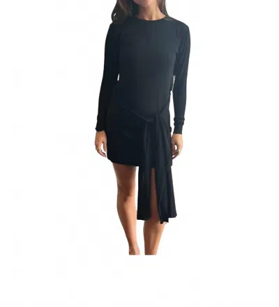 Theo The Label Nomia Sheer Sleeve Draped Front Dress In Black In Blue