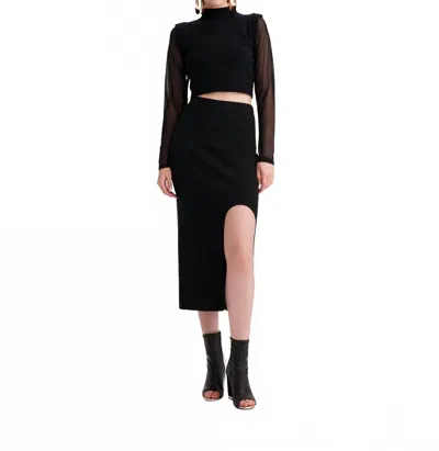 Theo The Label Nomia Sheer Sleeve Mock Neck Sweater In Black