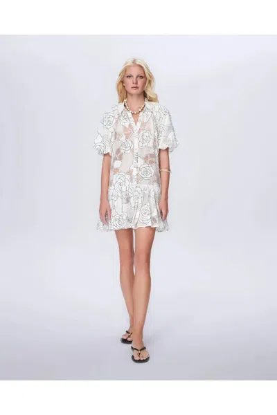 Theo The Label Ourania Puff Sleeve Shirtdress In Ivory In Pink