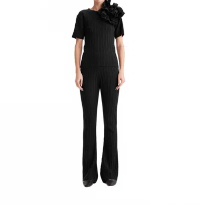 Theo The Label Pallas Rib Knit Bootcut Pant In Black In Multi