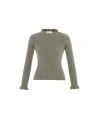 Theo The Label Pallas Rib Knit Ruffle Neck Sweater In Sustained Grey