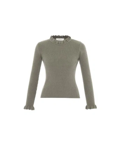 Theo The Label Pallas Rib Knit Ruffle Neck Sweater In Sustained Grey