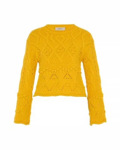 Theo The Label Rhodos Fisherman Cable Pullover In Yellow