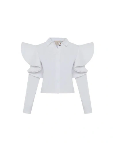 Theo The Label Thallo Ruffle Shoulder Shirt In Ivory