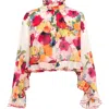 Theo The Label Theia Orchid Print Ruffle Blouse In Mandarine Flower