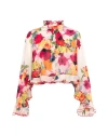 Theo The Label Theia Orchid Print Ruffle Blouse In Mandarine Flower