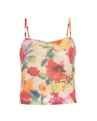 Theo The Label Theia Orchid Printed Sequin Tank Top In Mandarine Flower In Multi