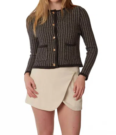 Theo The Label Tweed Button Cardigan In Charcoal In Black