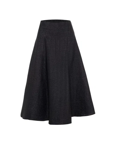 Theo The Label Women's Black Cleo Jacquard Fluted Midi Skirt
