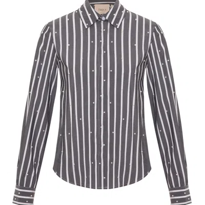 Theo The Label Women's Black Echo Mix Stripe Pearly Shirt - Charcoal / Pearl In Animal Print