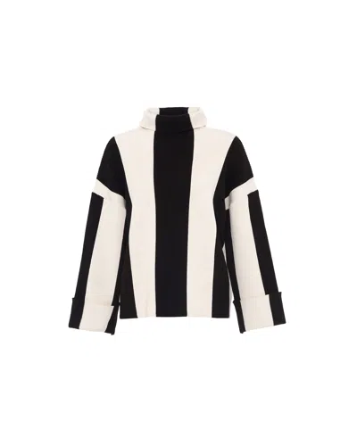 Theo The Label Women's Black / White Minerra Knit Striped Mock Neck In Black/stone