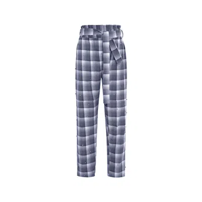 Theo The Label Women's Blue Europa Plaid Flannel Crystal Pant - Future Dusk / Crystal