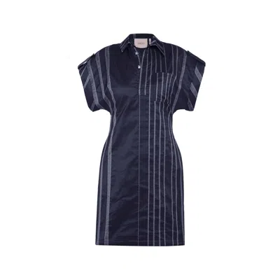 Theo The Label Women's Blue Theia Striped Taffeta Camp Dress - Future Dusk