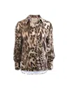 Theo The Label Danae Leopard Print Henley Shirt In Animal Print