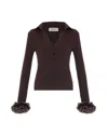 Theo The Label Nomia Ruffle Sleeve Johnny Sweater In Brown