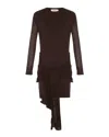 Theo The Label Women's Brown Nomia Sheer Sleeve Draped Front Dress - Koffee Bean In Brown