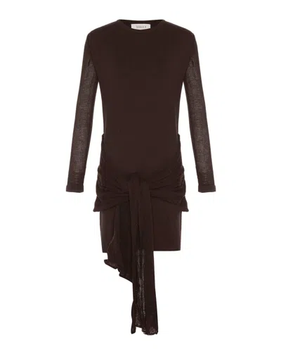 Theo The Label Women's Brown Nomia Sheer Sleeve Draped Front Dress - Koffee Bean